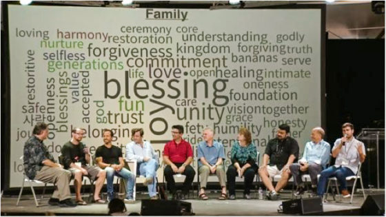 YWAM Together stage with 10 people discussing the sphere of family